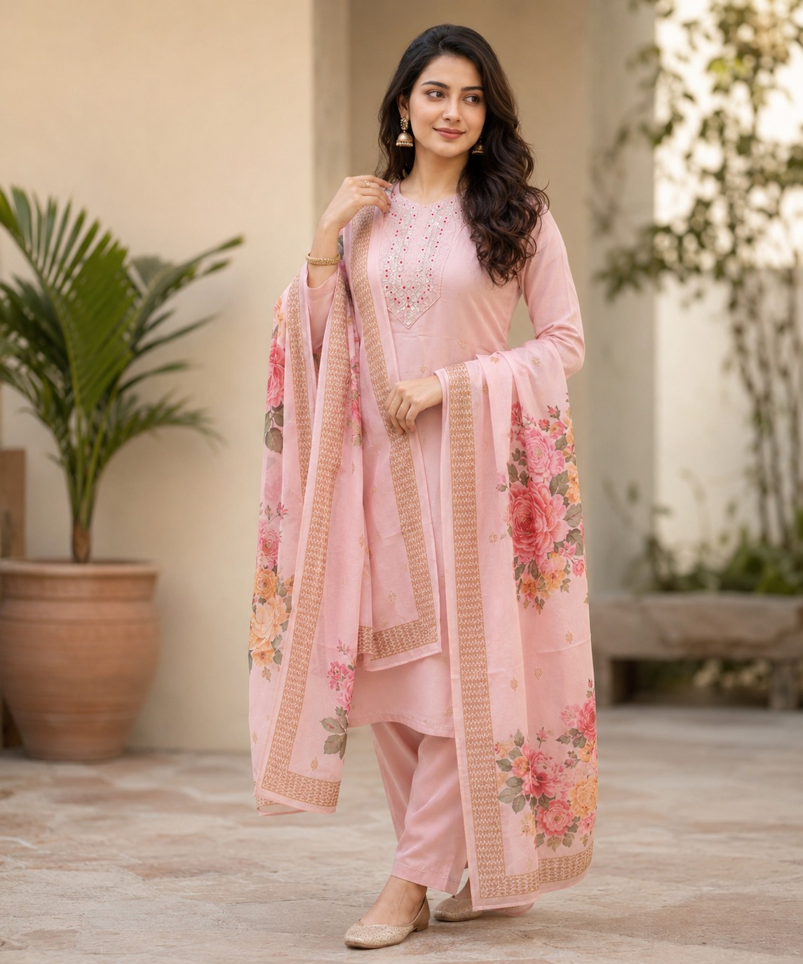 Women's Daily Elegance 3-Piece Embroidered Rayon Slub Kurta Set – PAIR-25