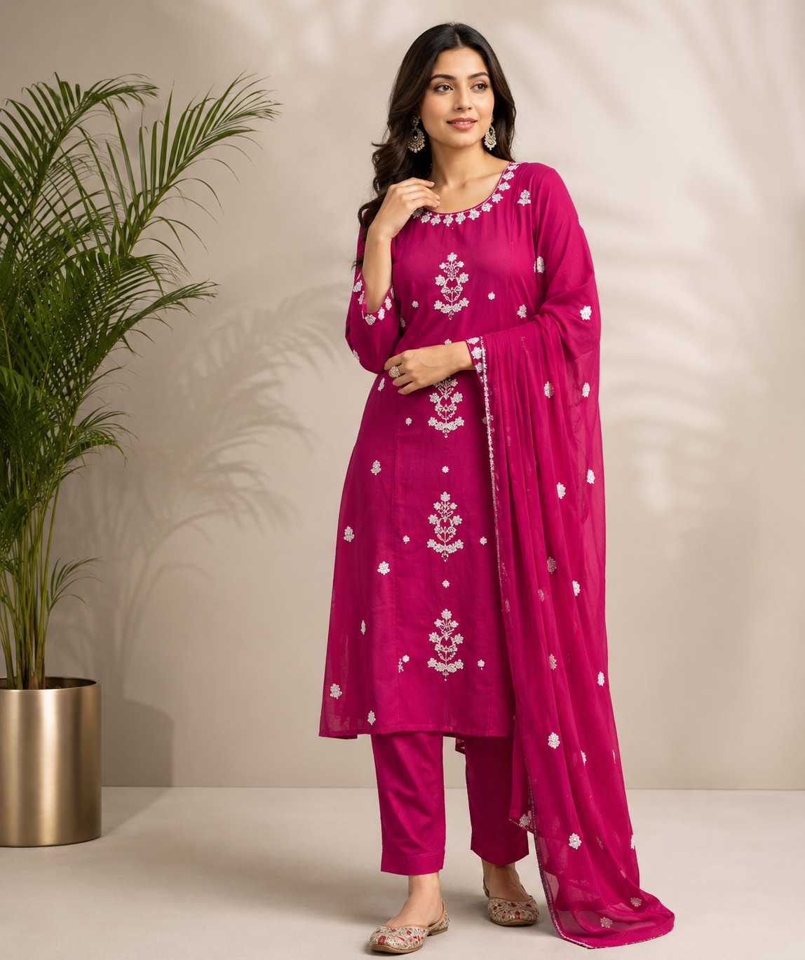 Women's Refined Elegance 3-Piece Embroidered Rayon Slub Kurta Set – PAIR-39-59