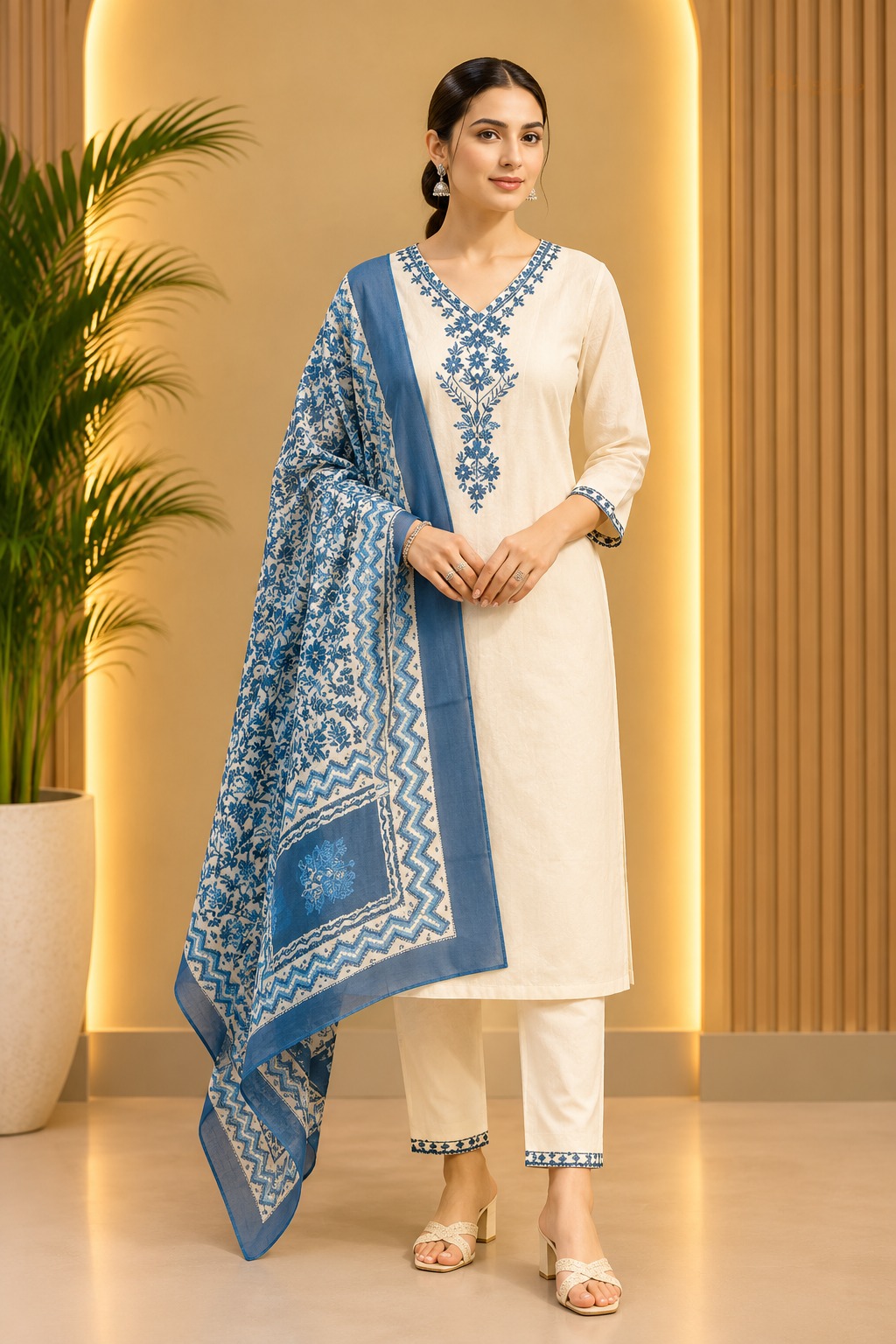 Women's Style Collection 3-Piece Embroidered Rayon Slub Kurta Set – PAIR-43